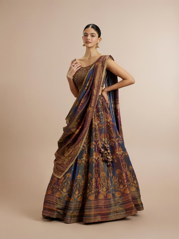 Twamev Women Glorious Brown Blended Silk Lehenga