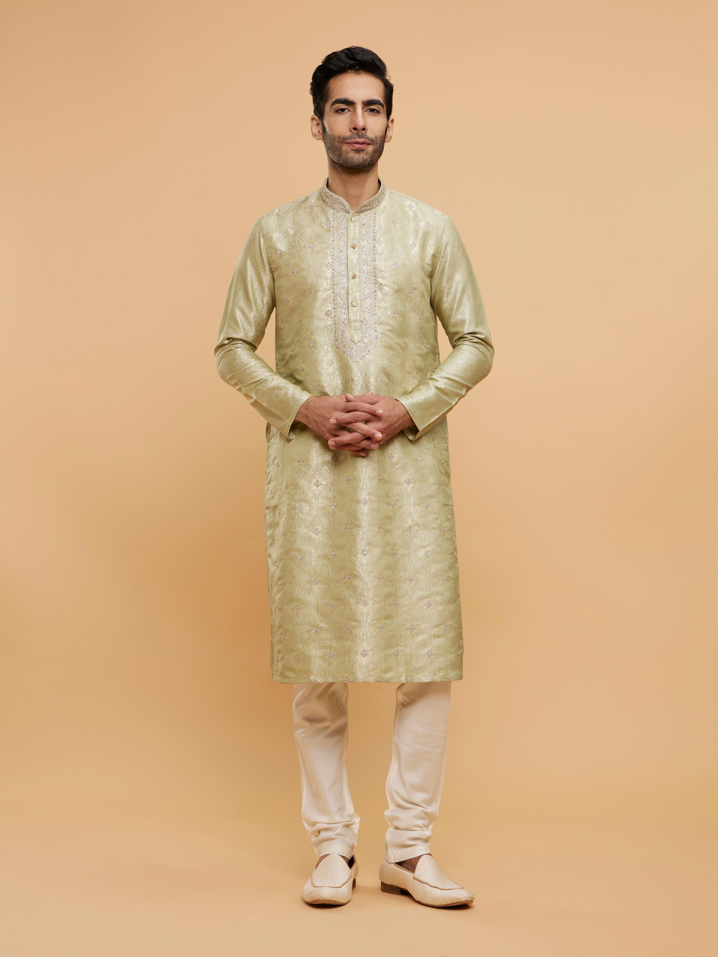 Twamev Men Smoke Grey Kurta Set with Medallion Motifs and Stone Work
