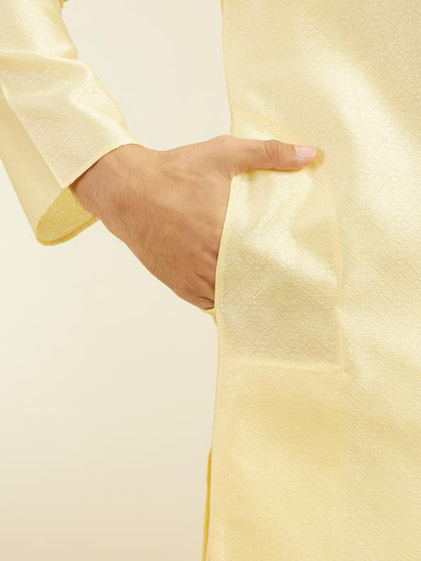 Diwas Men Lemon Yellow Grid Patterned Kurta