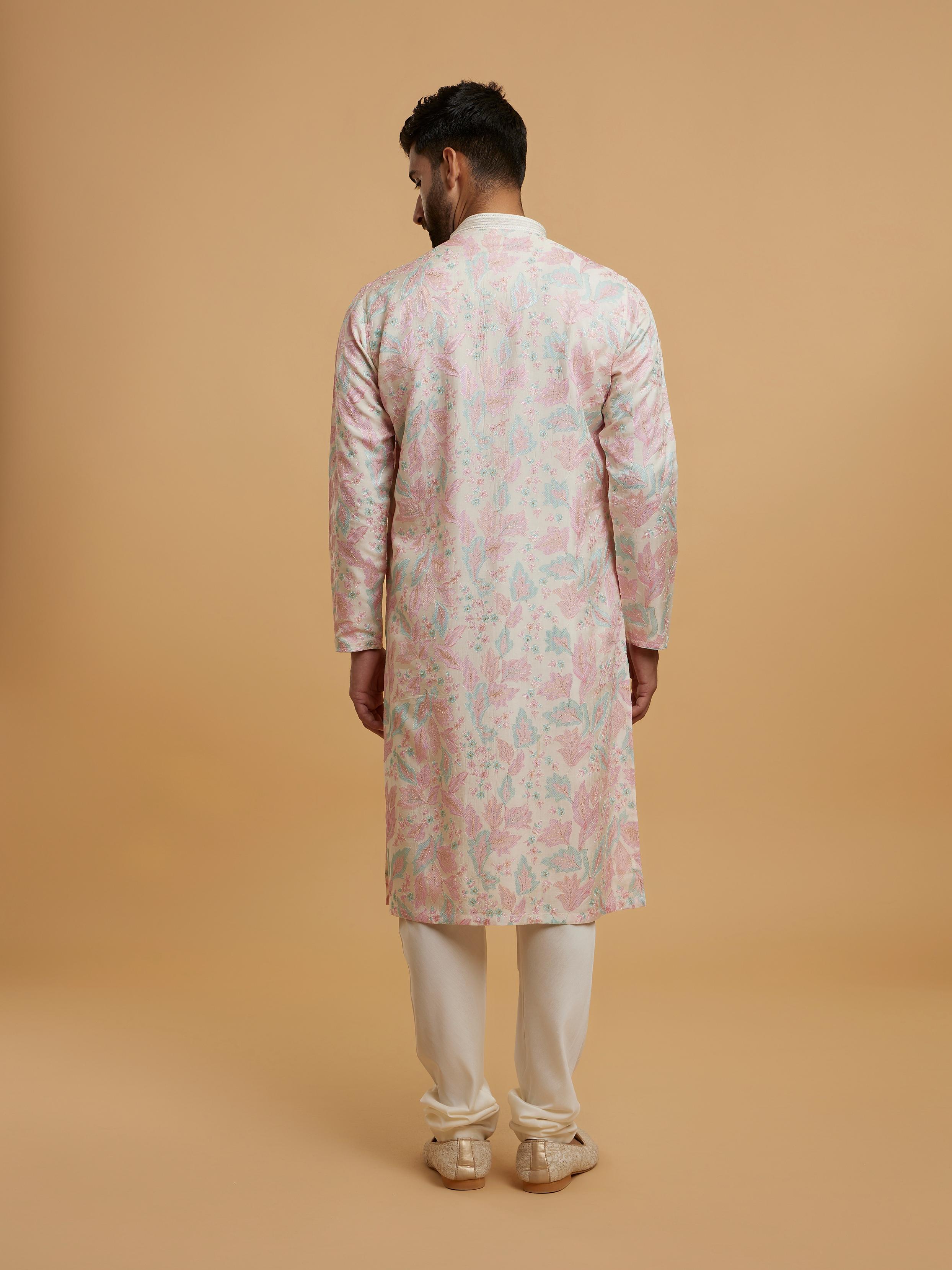 Twamev Men Festive Pink-Cream Elegance Kurta Pajama