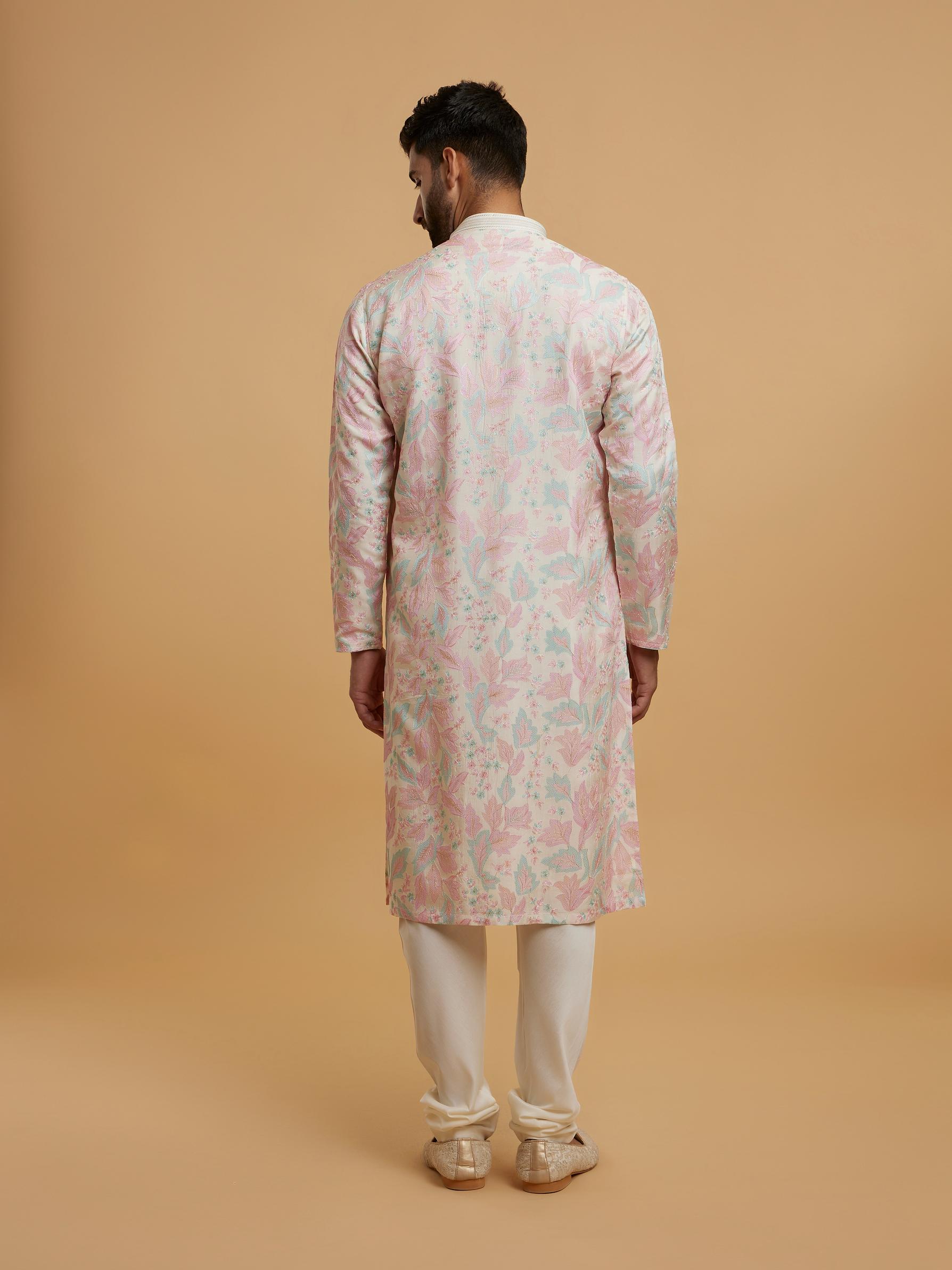 Twamev Men Festive Pink-Cream Elegance Kurta Pajama