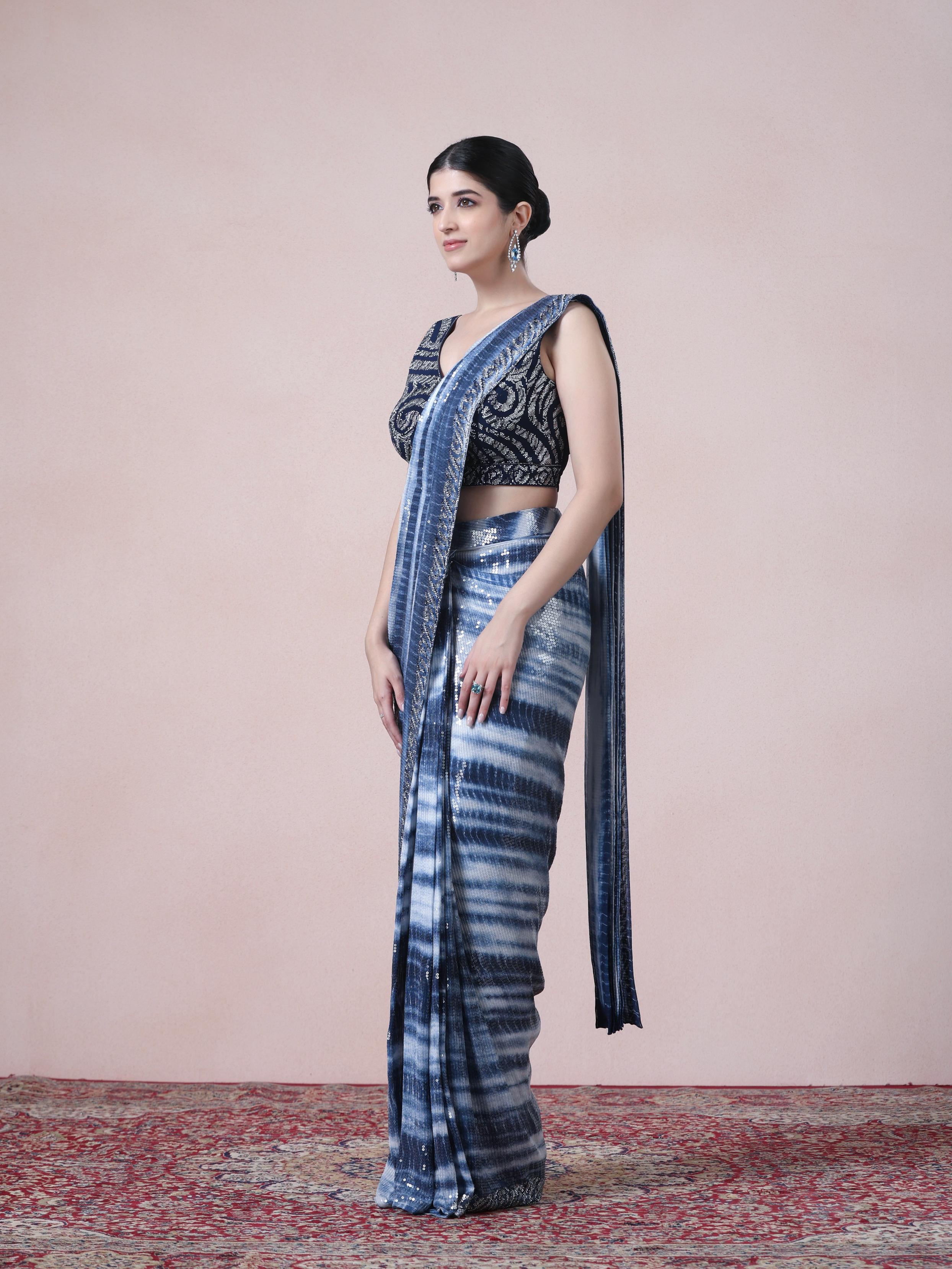 Twamev Women Indigo Allure in Georgette Saree