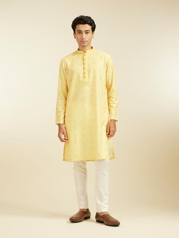 Diwas Men Lemon Yellow Circular Printed Kurta