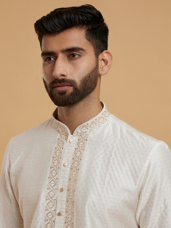 Twamev Men Twirling Cream Delight Kurta Pajama