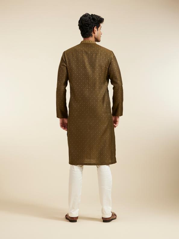 Diwas Men Olive Green Intricate Chowkadi Pattern with Sequin Work