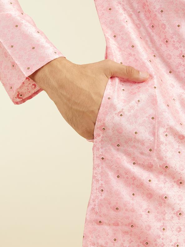 Diwas Men Bubblegum Pink Kurta with Shankh Motifs and Rhinestones