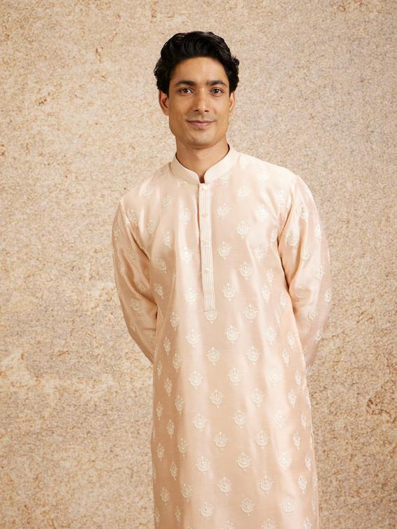 Twamev Men Twirl in Peach Elegant Kurta Pajama
