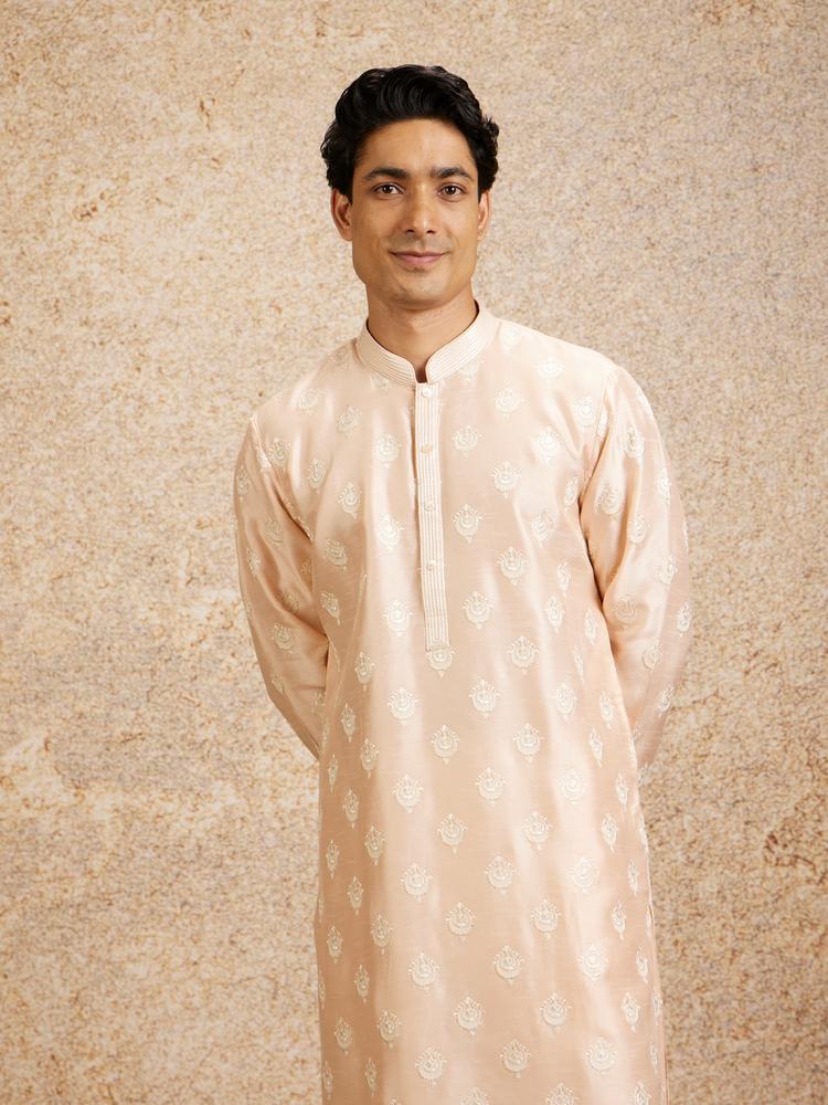 Twamev Men Twirl in Peach Elegant Kurta Pajama