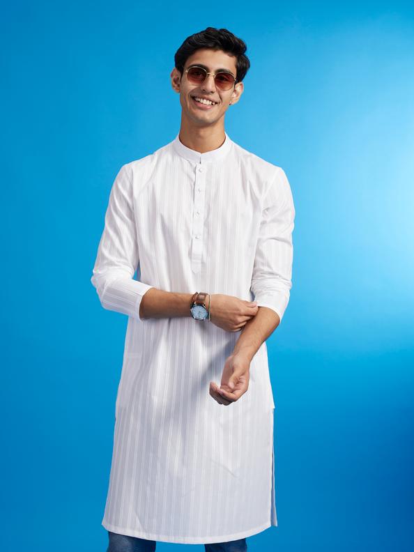 Diwas Men White Cotton Kurta Celebration Wear