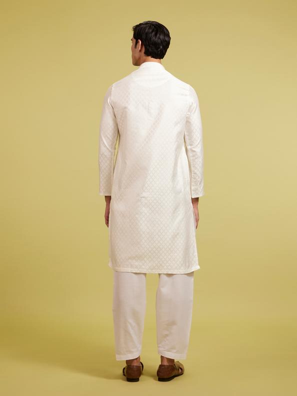 Diwas Men Warm White Harlequin Patterned Kurta