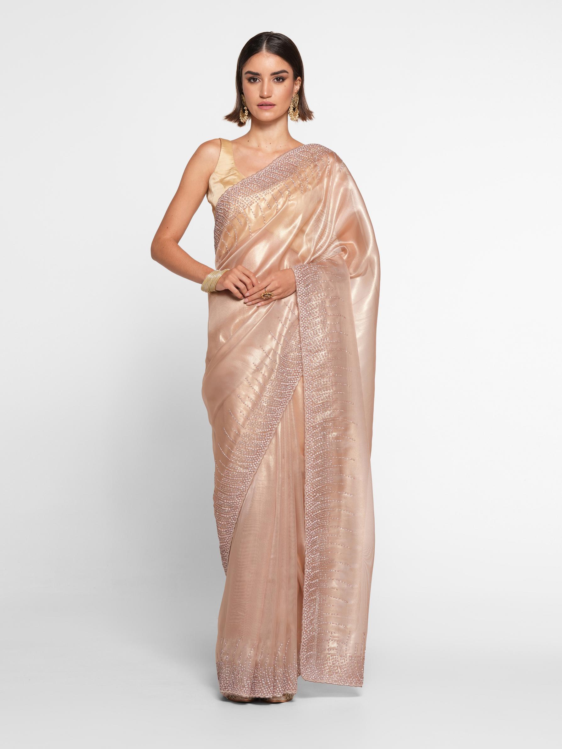 Twamev Women Elegant Fawn Organza Saree