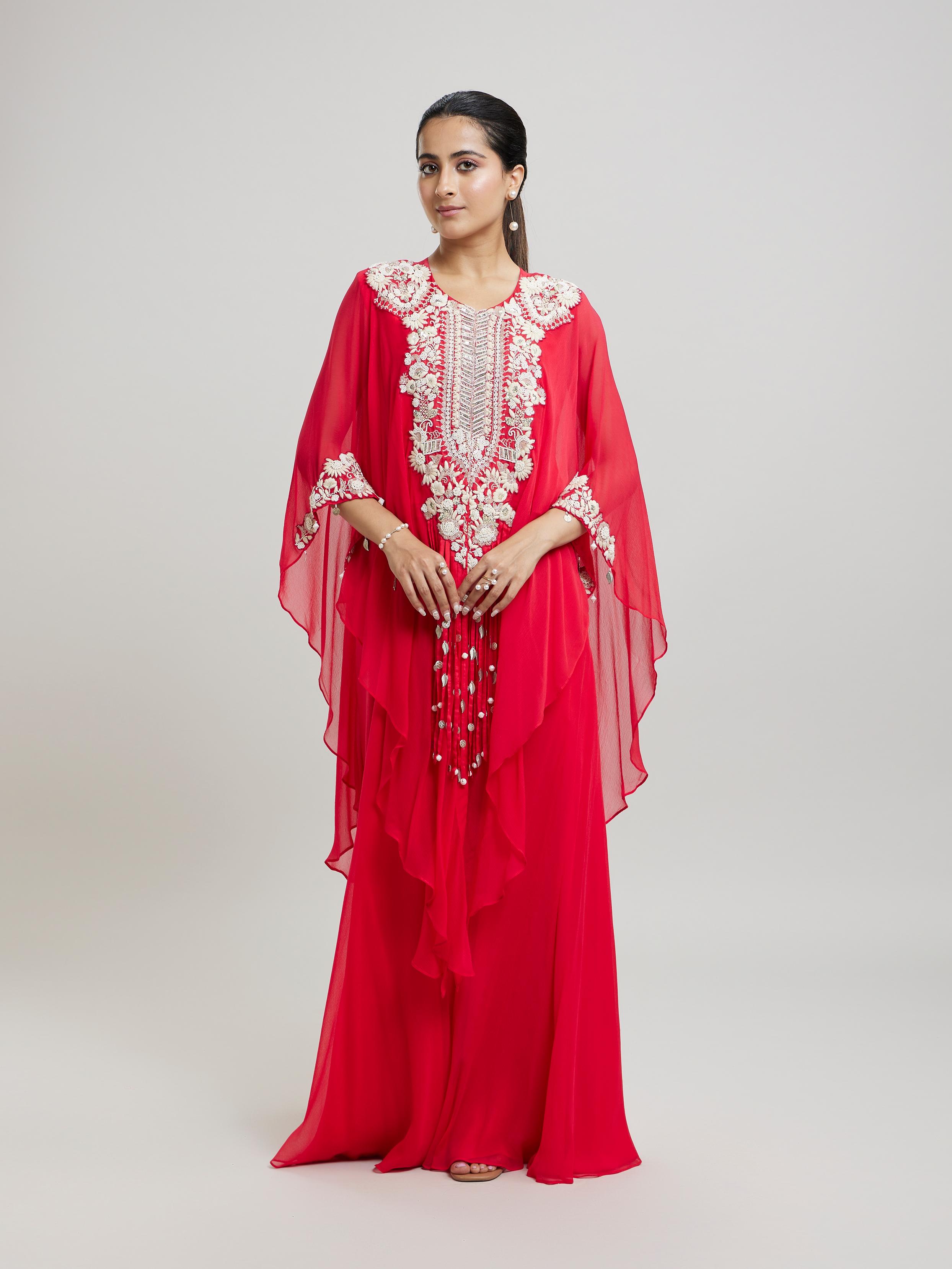 Twamev Women Pink Georgette Celebratory Splash Indo Western
