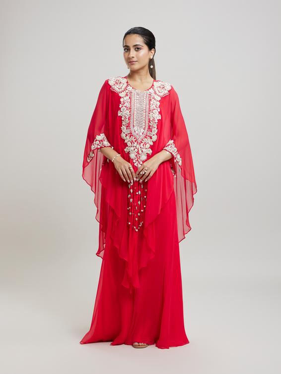 Twamev Women Pink Georgette Celebratory Splash Indo Western
