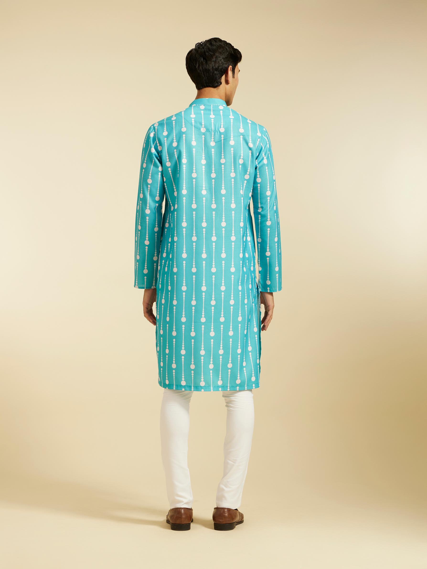 Diwas Men Turquoise Blue Modish Dotted Printed Kurta