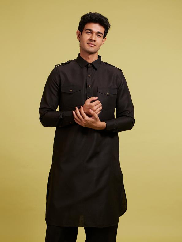 Diwas Men Midnight Black Pathani Set