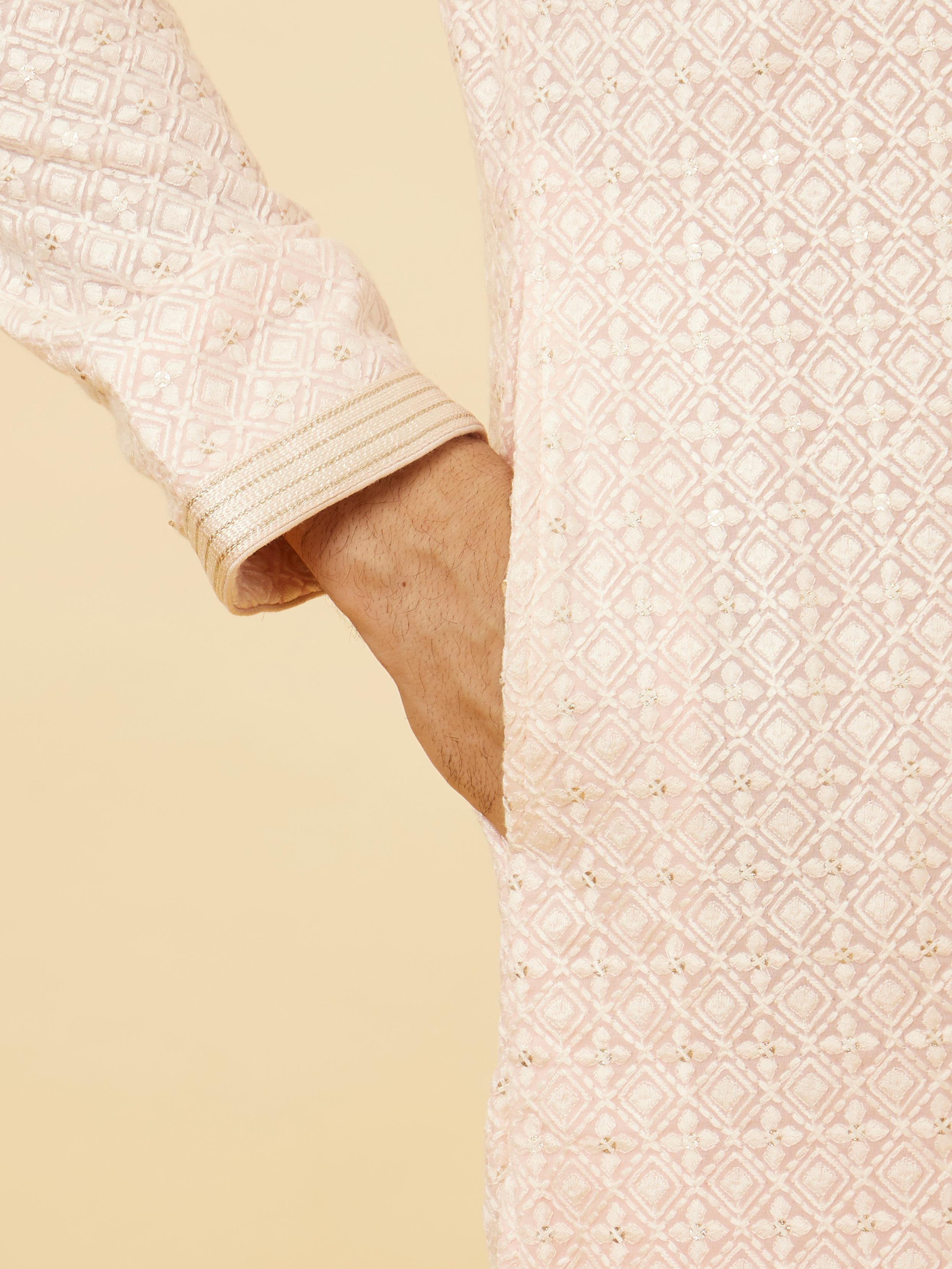 Twamev Men Rose Shadow Pink Chikankari Kurta