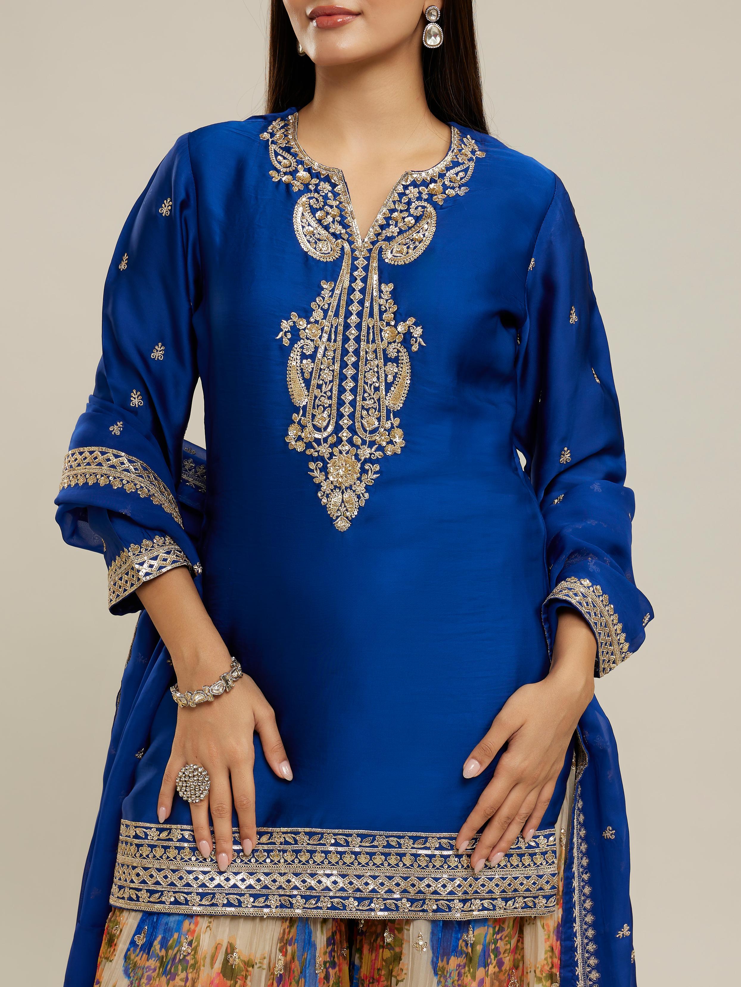 Twamev Women Striking Indigo Blue Stitched Suit