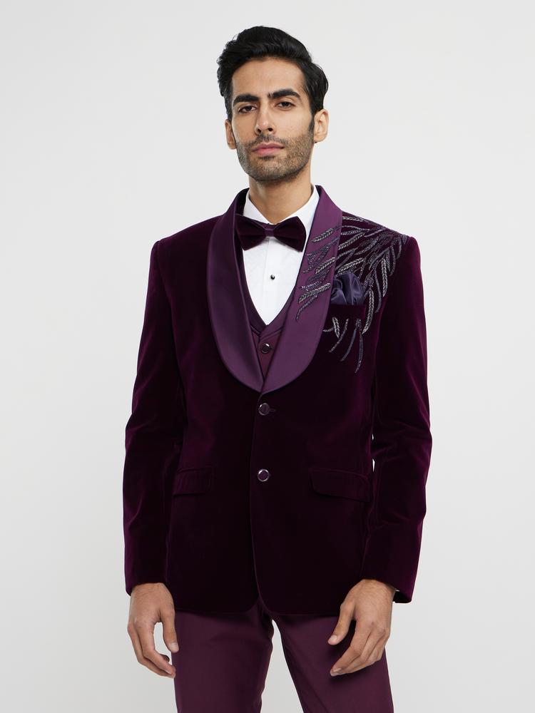 Twamev Men Regal Wine Velvet Suit Set