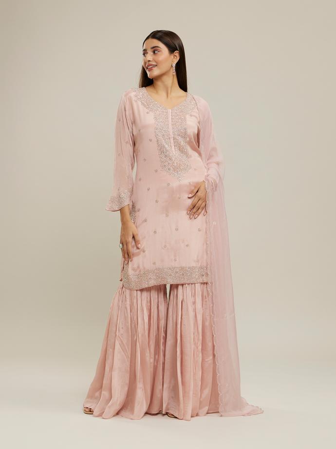 Twamev Women Blushing Pink Festive Stitched Suit