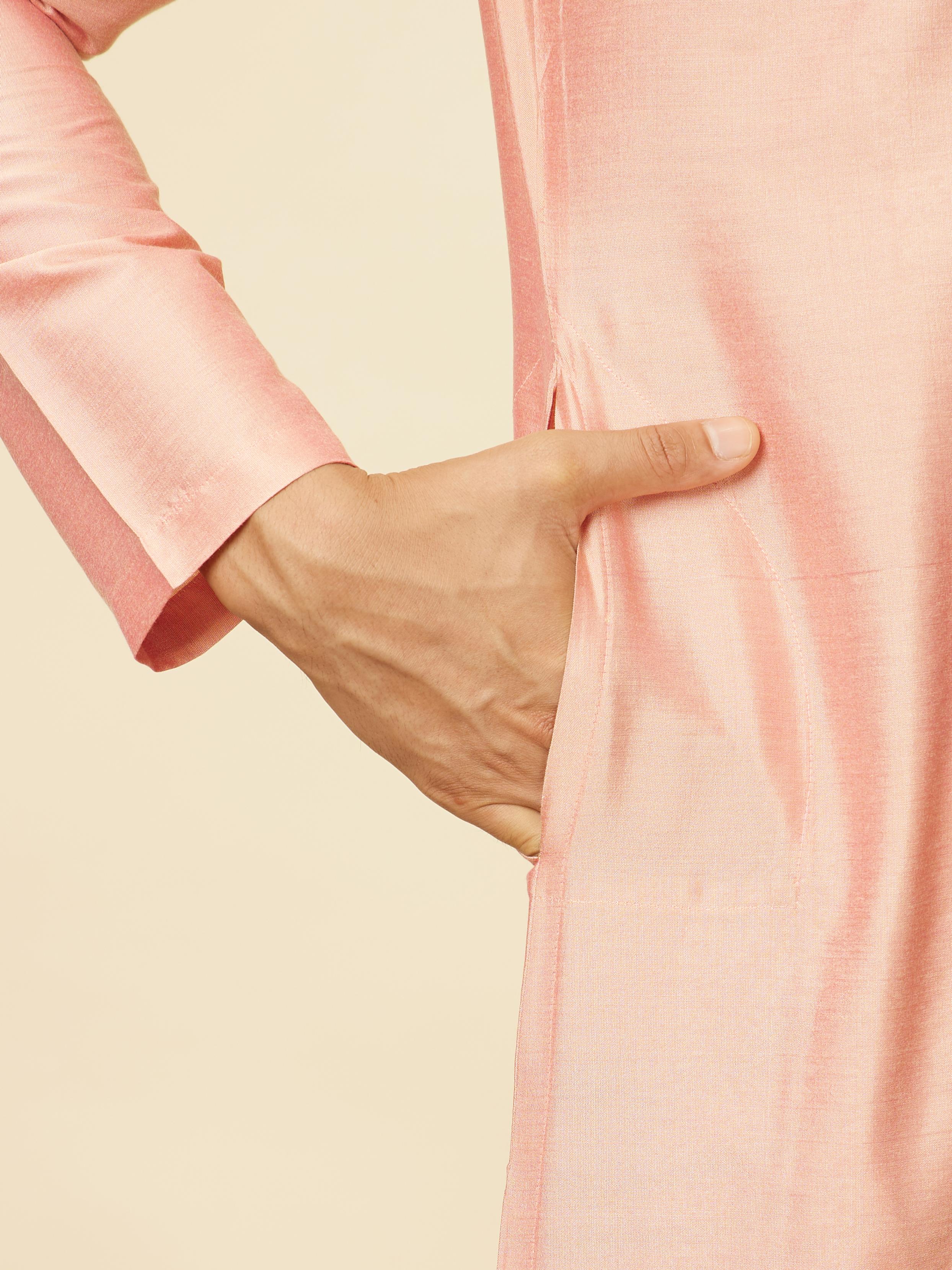 Twamev Men Peach Bandhgala Kurta Set