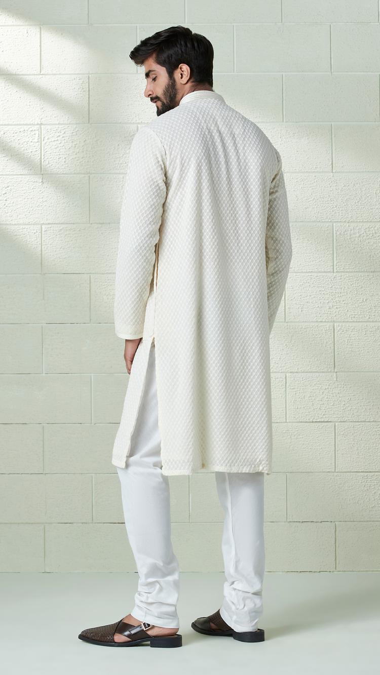 Twamev Men Ivory White Chikankari Embroidered Kurta Set