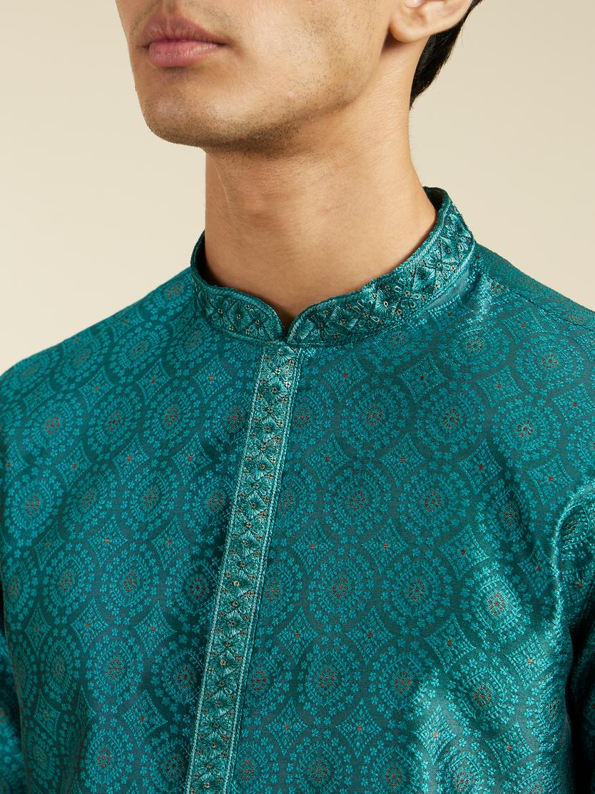 Diwas Men Teal Green Ogee Jaal Patterned Kurta