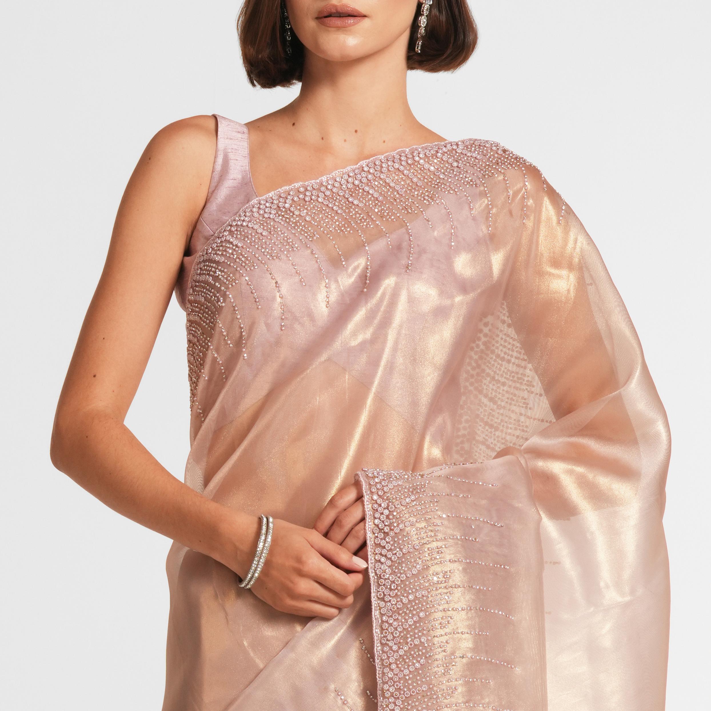 Twamev Women Enchanting Purple Organza Saree
