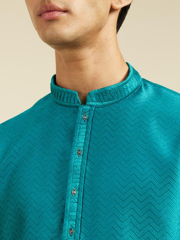 Diwas Men Teal Green Chevron Patterned Kurta