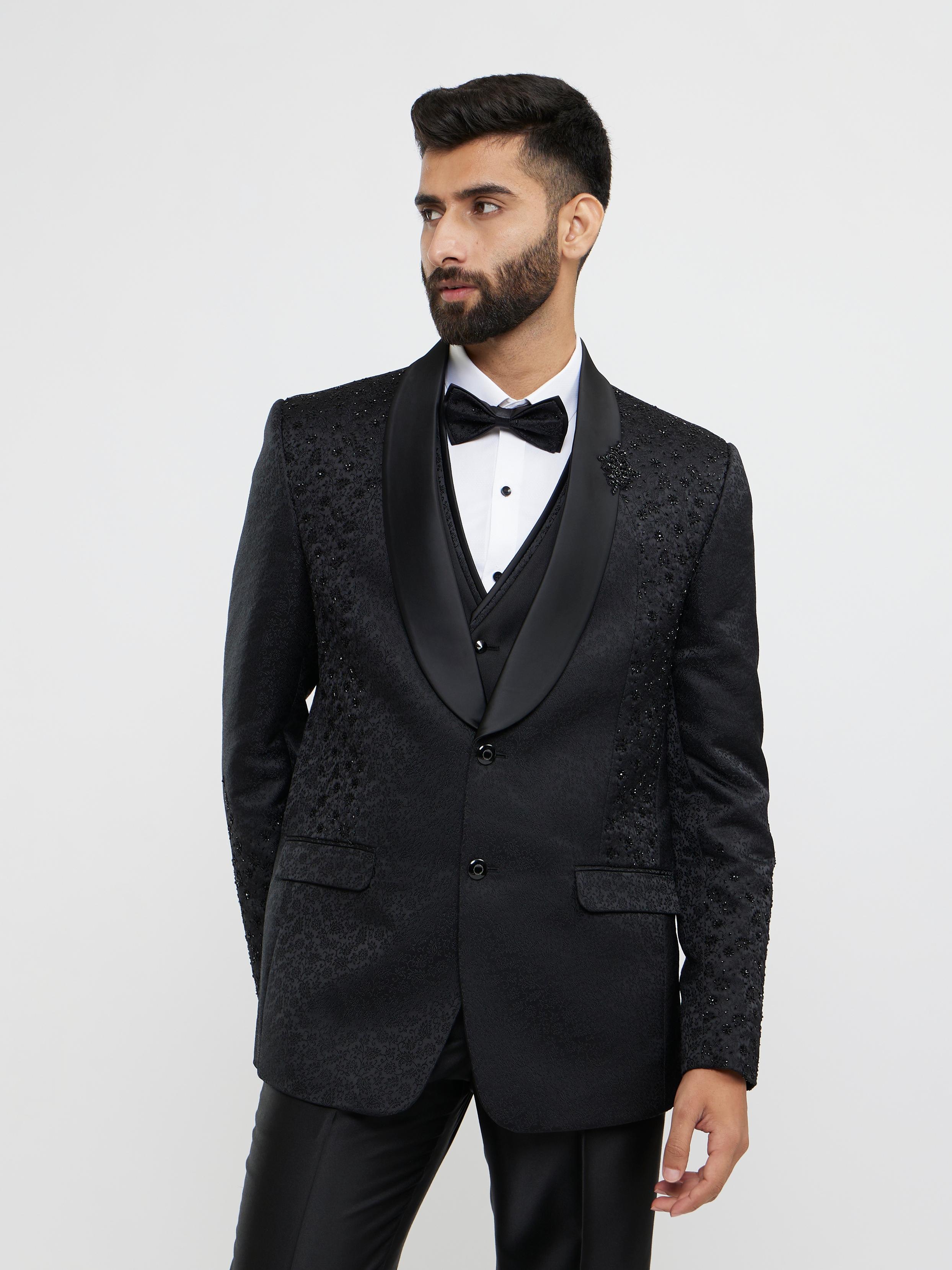 Twamev Men Black Brocade Elegance Suit Set
