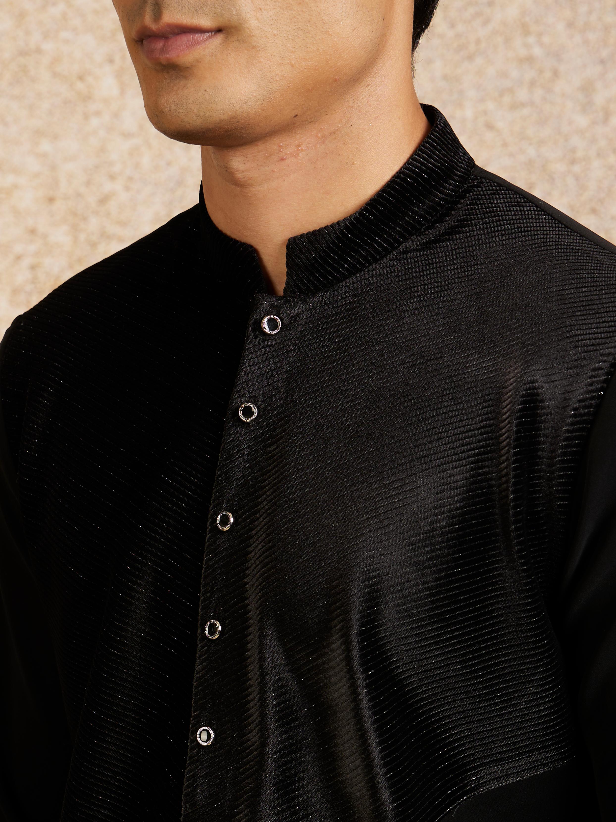 Twamev Men Zari Embellished Black Kurta Pajama