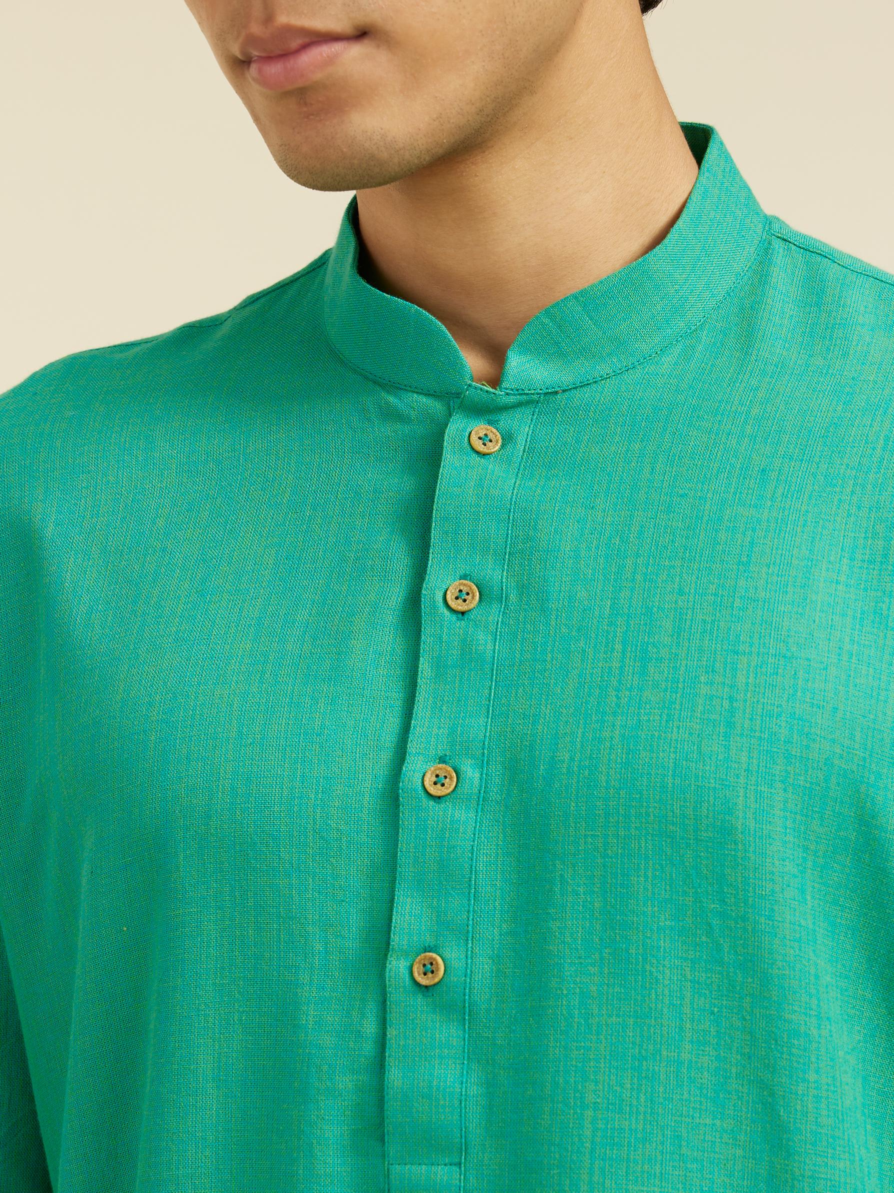 Diwas Men Teal Green Plain Classic Kurta