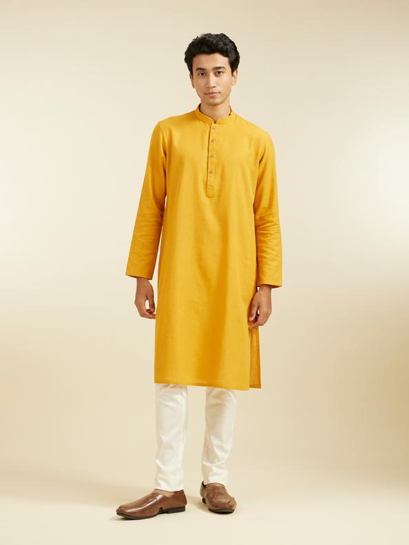 Diwas Men Mustard Yellow Plain Classic Kurta
