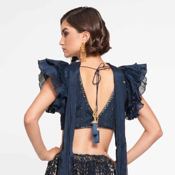 Twamev Women Ethereal Indigo Blue Skirt Top Ensemble