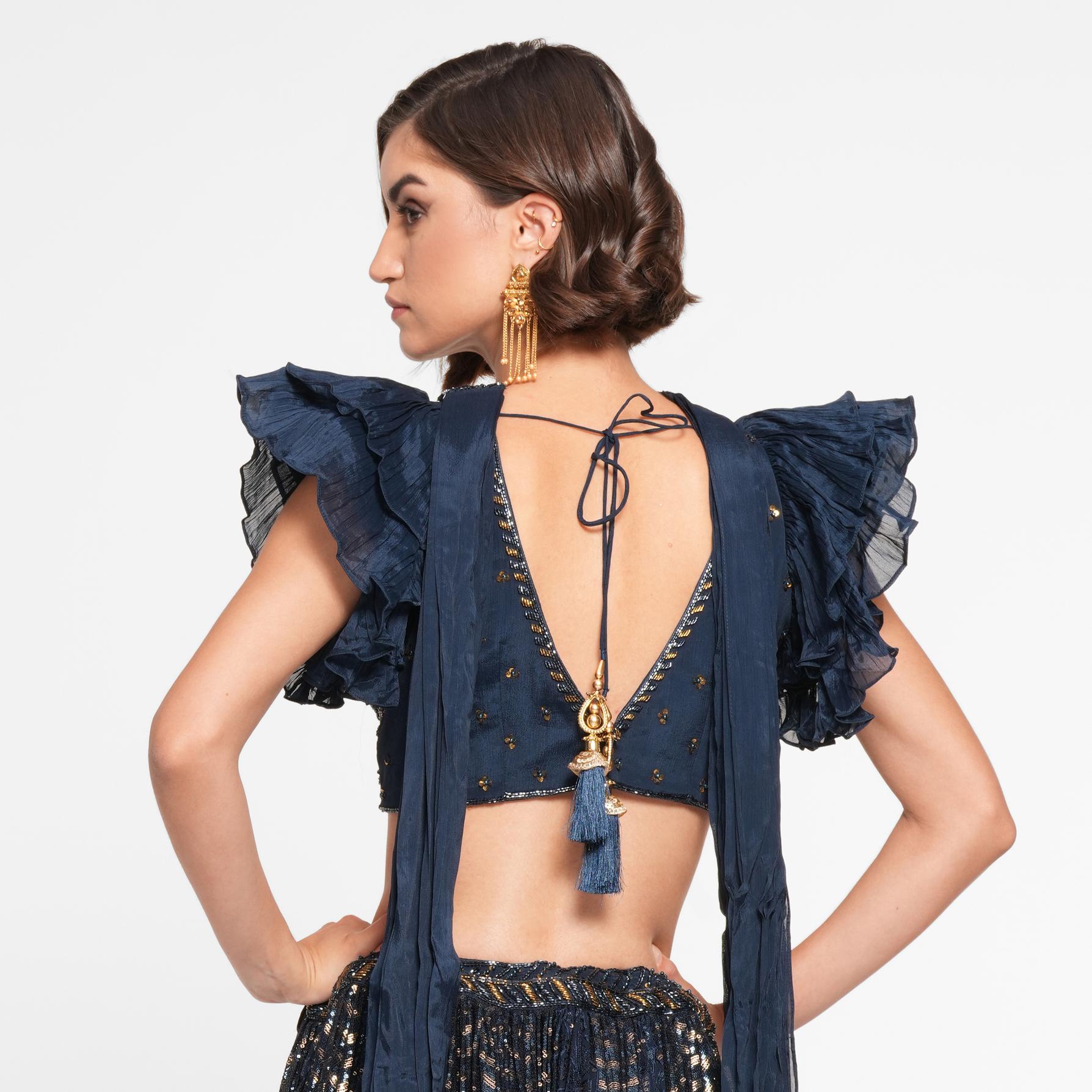 Twamev Women Ethereal Indigo Blue Skirt Top Ensemble