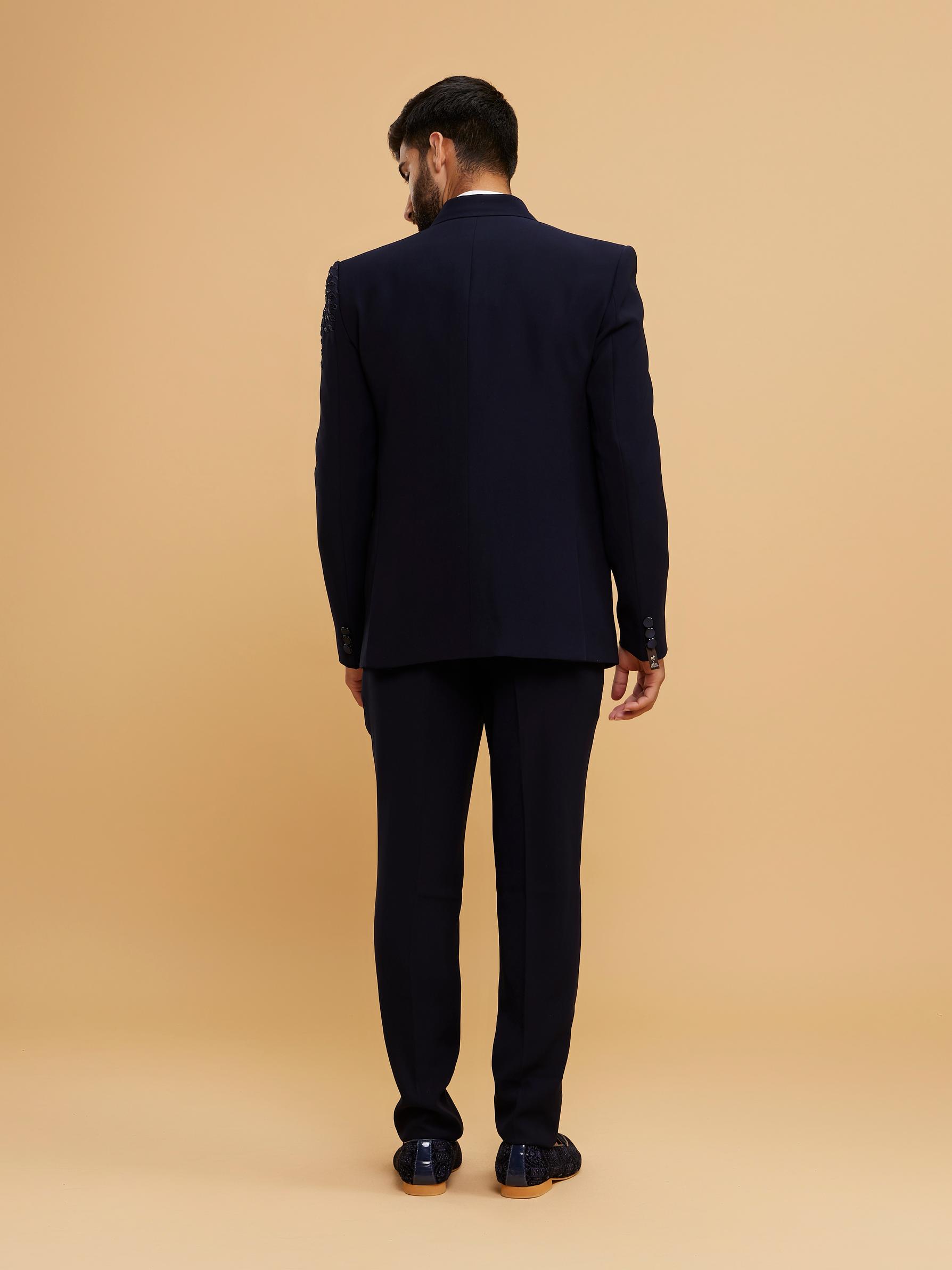 Twamev Men Dark Blue Celebratory Suit Set