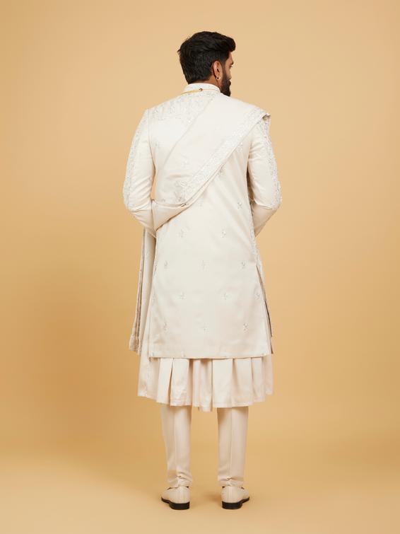Twamev Men Pristine Beige Pista Green Sherwani