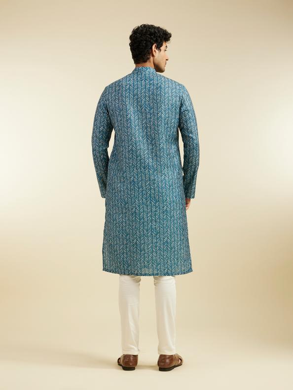 Diwas Men Teal Green Chevron Printed Kurta