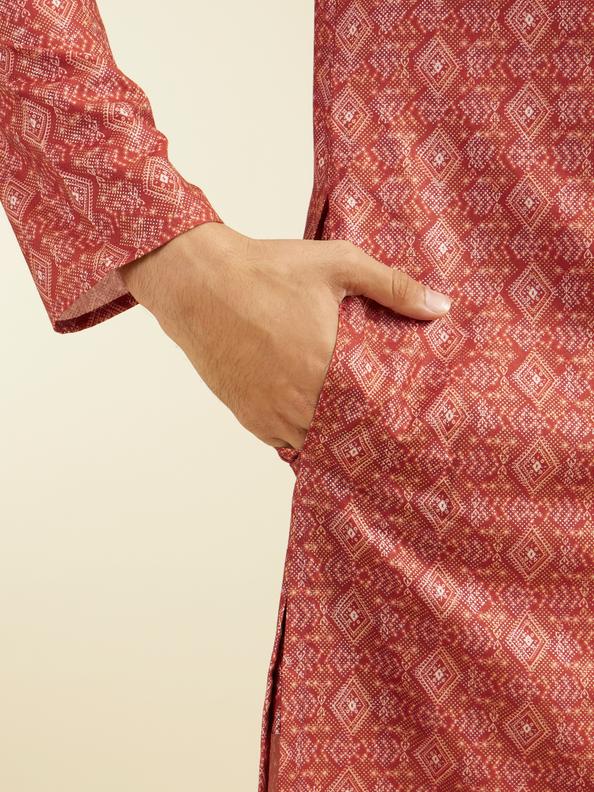 Diwas Men Rust Red Diamond Printed Kurta
