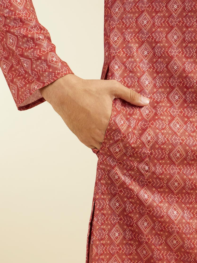 Diwas Men Rust Red Diamond Printed Kurta