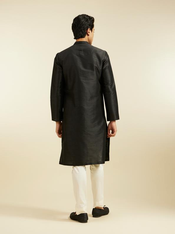 Diwas Men Midnight Black Bel Embroidered Kurta with Sequin Work