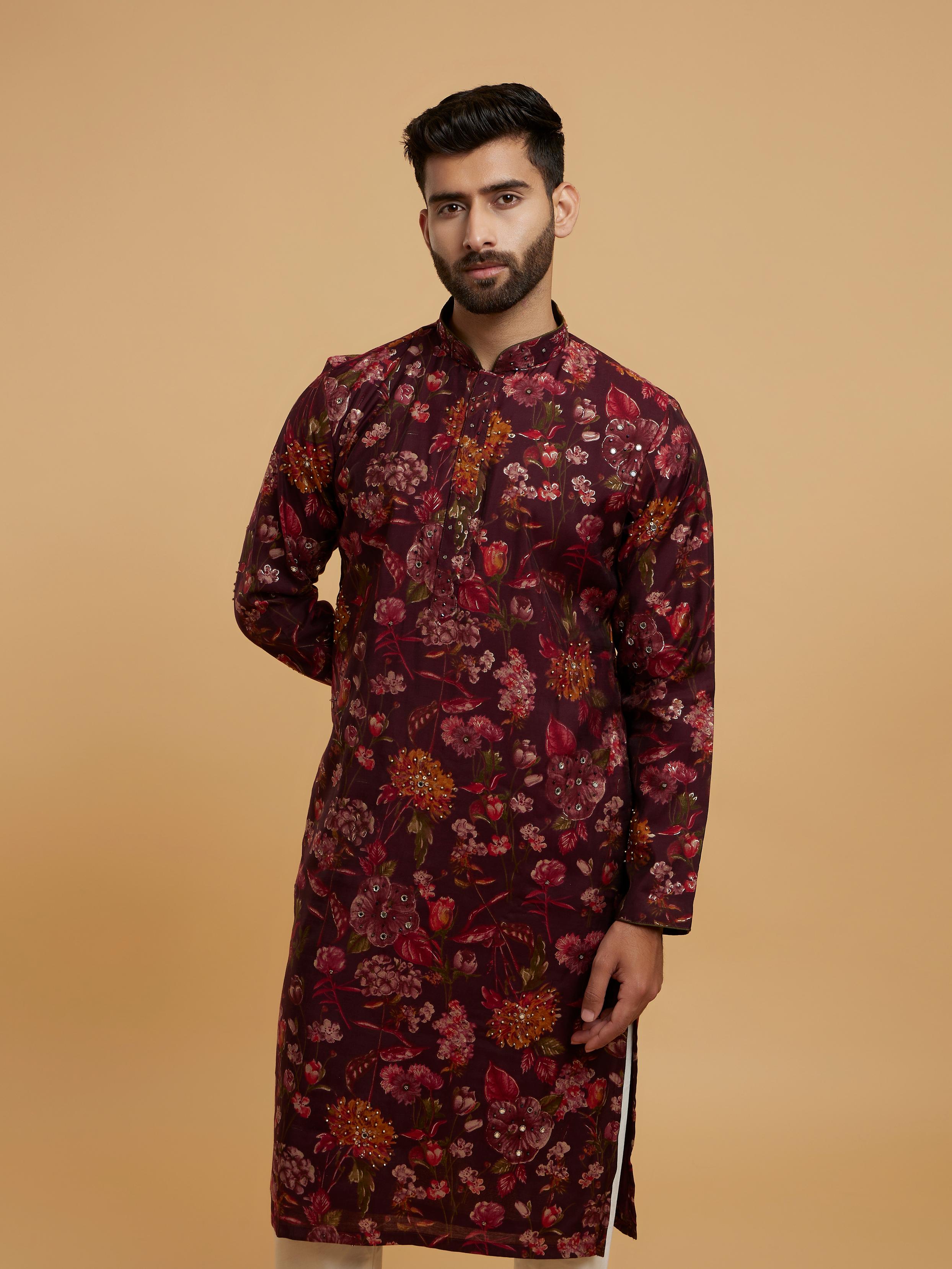 Twamev Men Elegant Wine Kurta Pajama