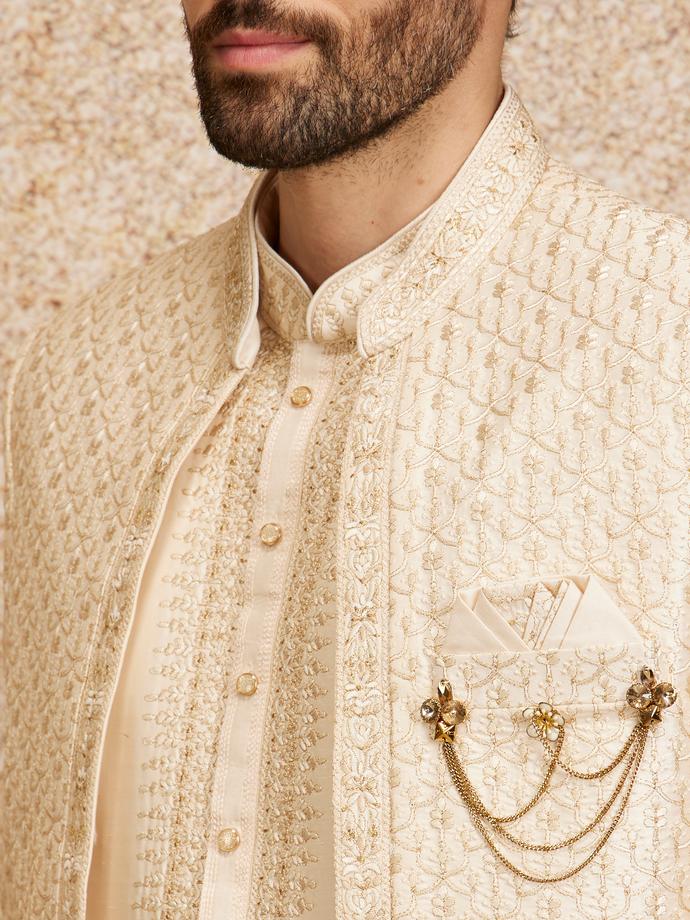 Twamev Men Beige Grandeur Sherwani Set
