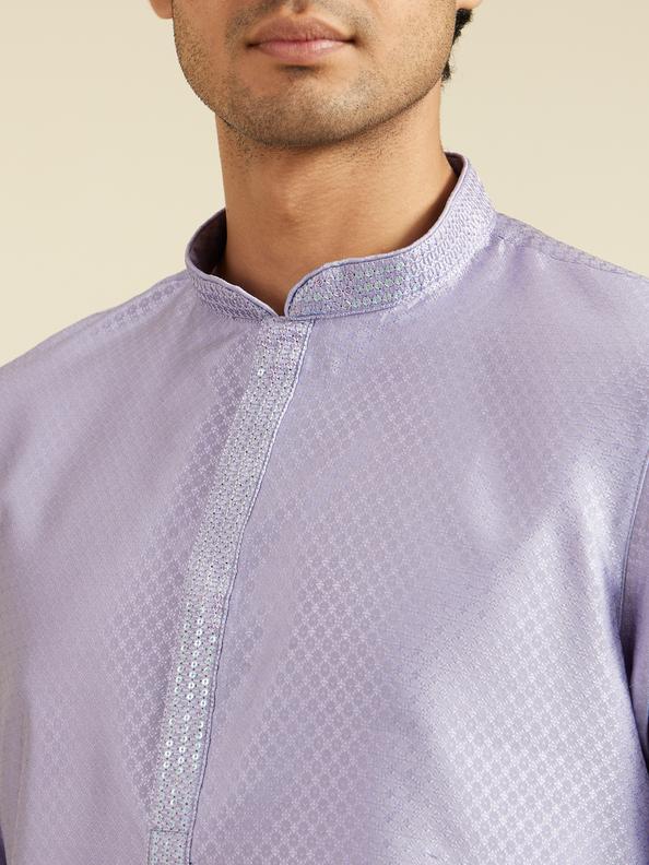 Diwas Men Soft Lilac Lattice Patterned Kurta with Sequin Work