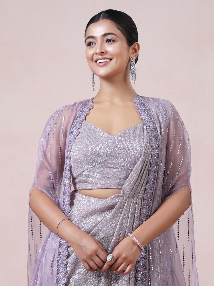 Twamev Women Majestic Purple Net Saree