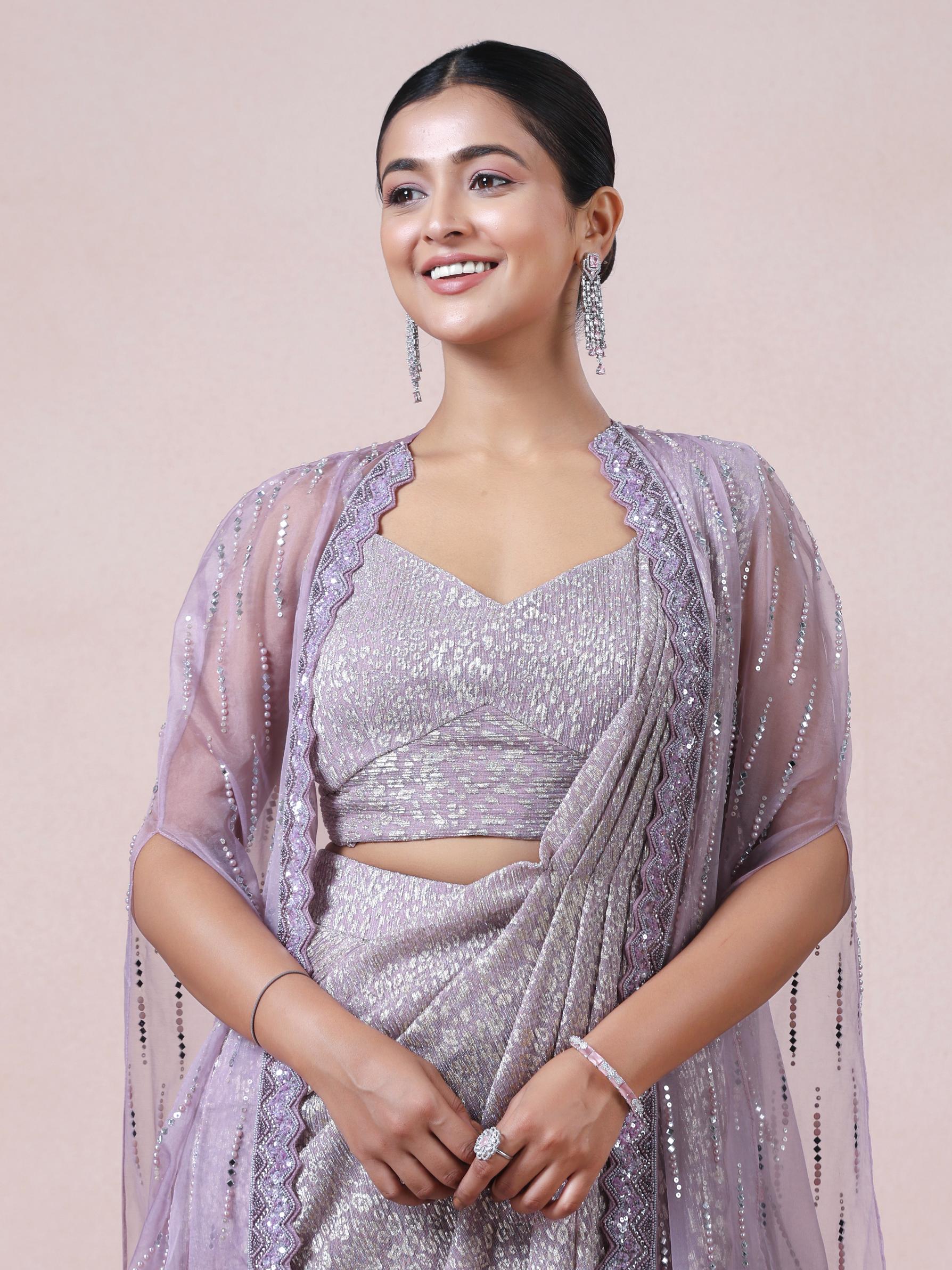 Twamev Women Majestic Purple Net Saree