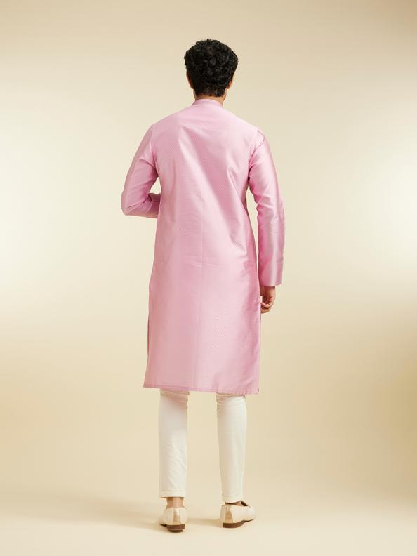 Diwas Men Bubblegum Pink Lattice Patterned Kurta with Sequin Work