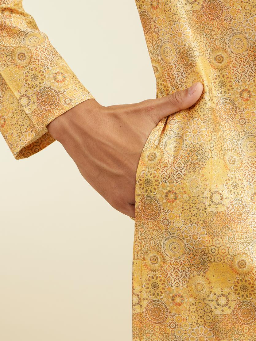 Diwas Men Mustard Yellow Abstract Floral Printed Kurta
