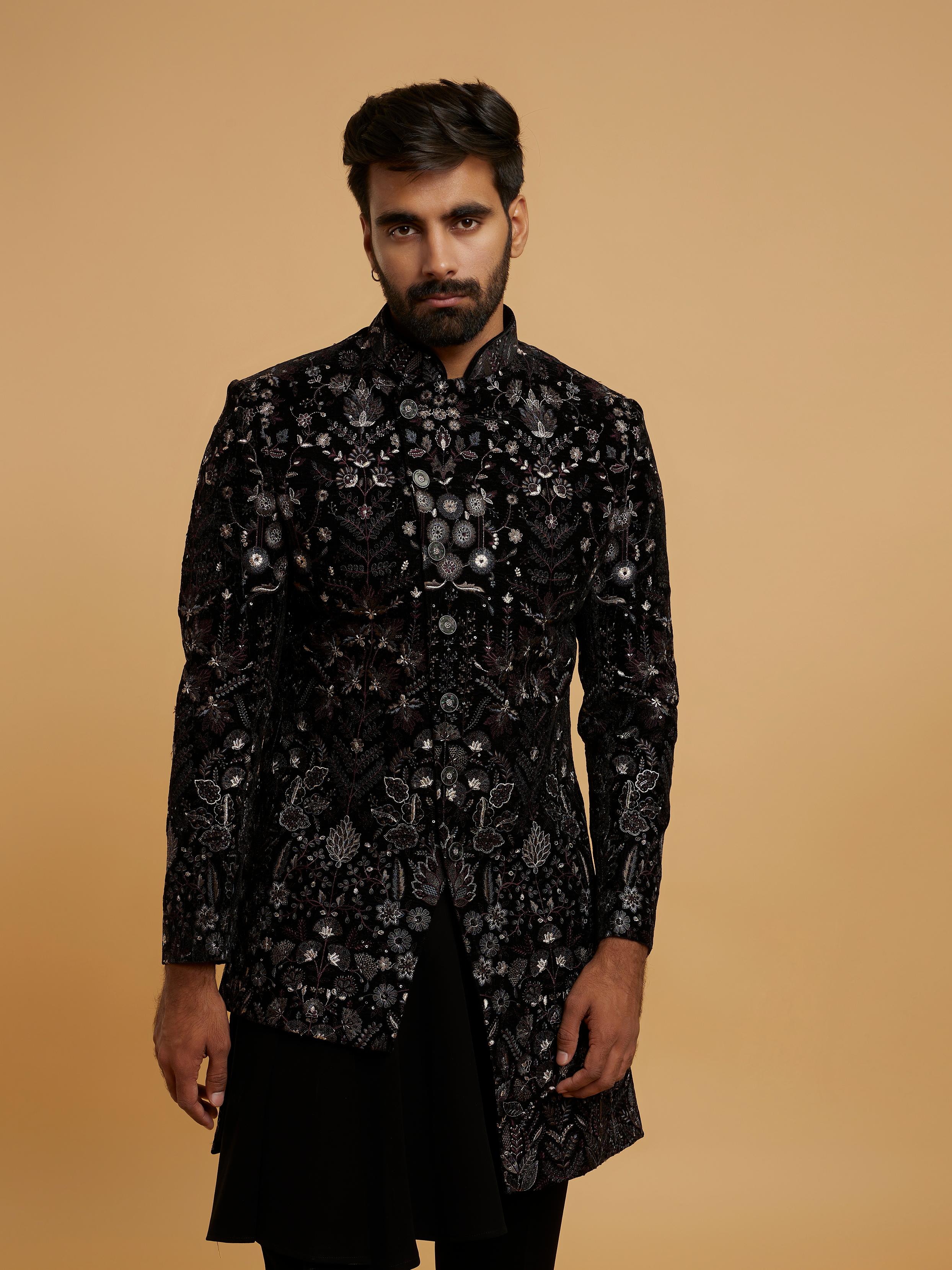 Twamev Men Black Velvety Elegance Indo Western