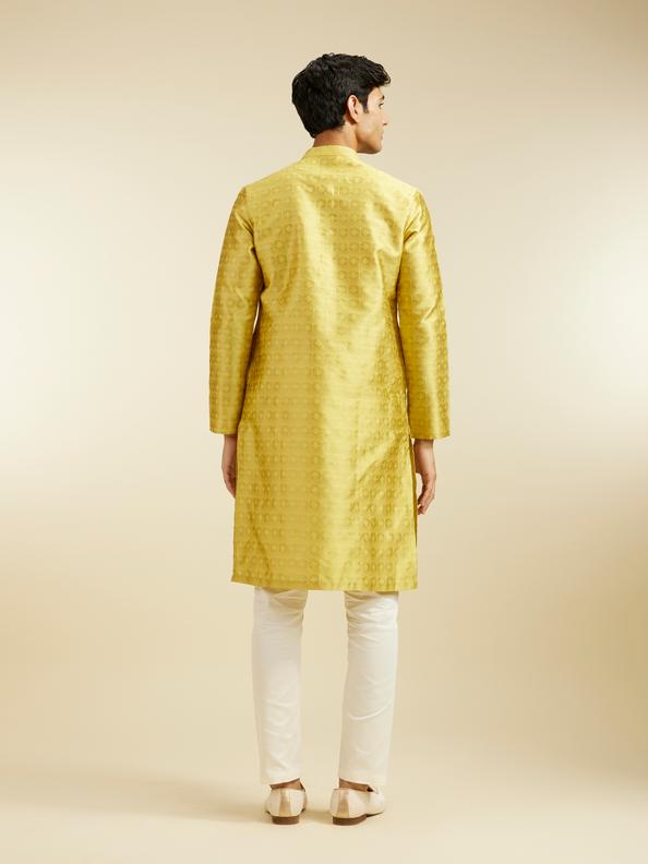 Diwas Men Mehndi Green Star Self Patterned Kurta