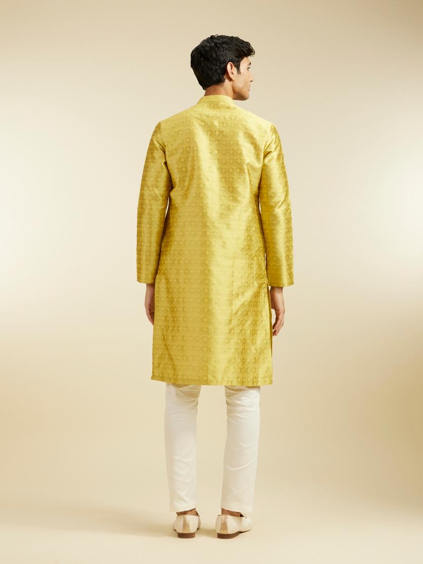 Diwas Men Mehndi Green Star Self Patterned Kurta